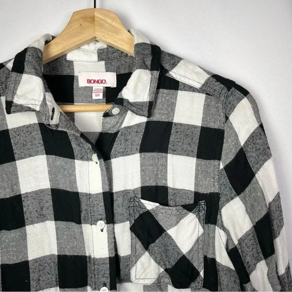 Bongo Black & White Square Plaid Long Sleeve Button Down S - Picture 3 of 4